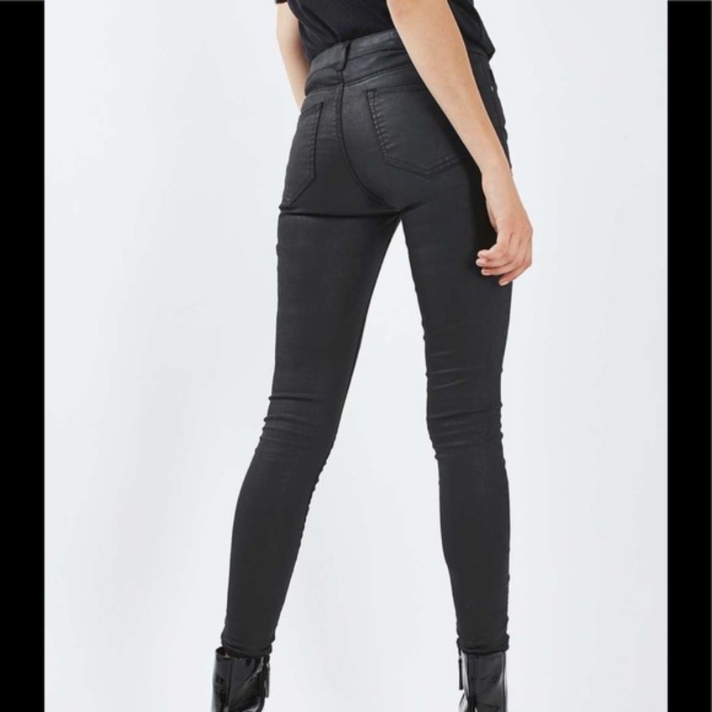 Topshop Coated Leigh Skinny Black Pants Size 32